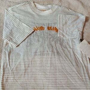 Kids Striped White and Gray Tee with Orange Accents